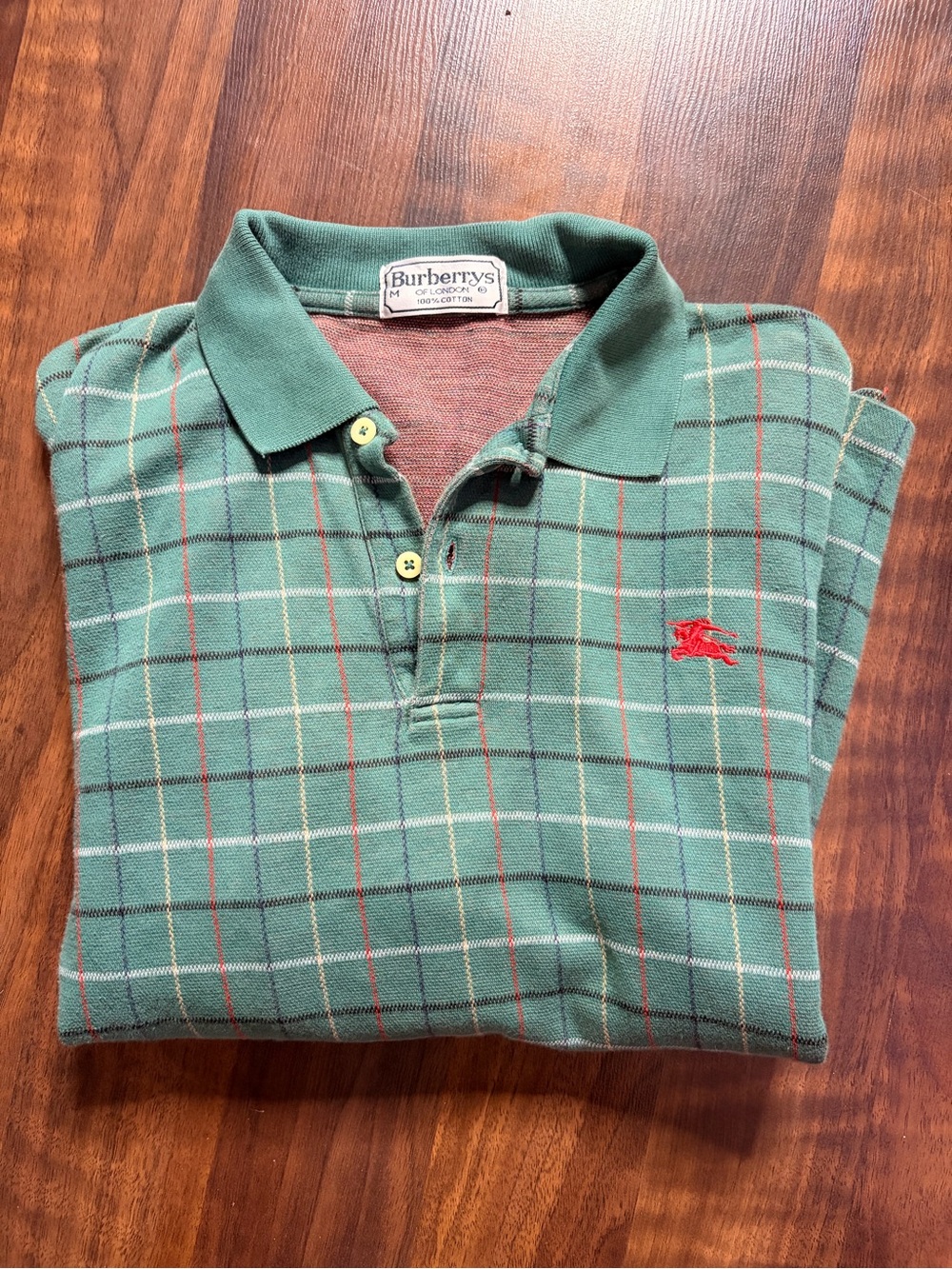 Burberry Green Plaid Polo with Red Embroidered Logo